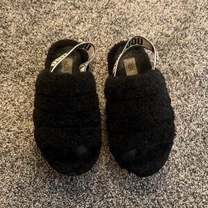 UGG Black Fuzzy Slides
